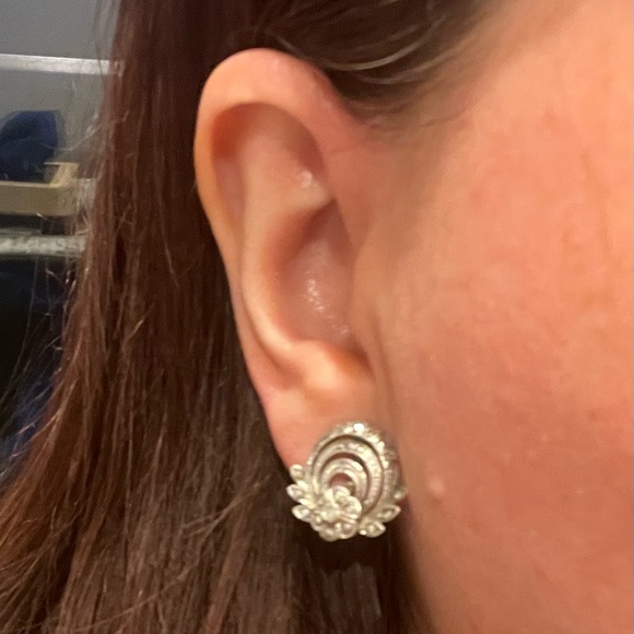 Artisan CNP Earrings Silver German 800 Marcasite Filigree Oxidized Clip-Ons - Picture 3 of 8